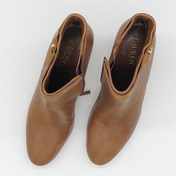Lauren Ralph Lauren caramel colored leather Brin ankle boots with 3-4" heel - Picture 12 of 15